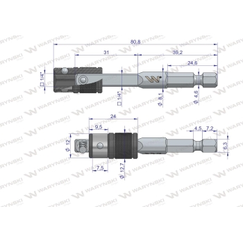 Waryński, uchwyt do końcówek wkrętakowych z końcówką do nasadek 1/4, WMA105